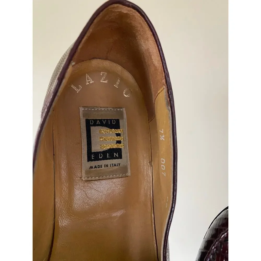 David Eden brown maroon leather loafers Italy reptile snake lizard men’s 7.5